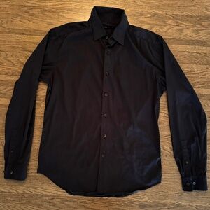 Theory Mens Sylvain Wealth Button Stretch Dress Shirt Cotton Mix - Black - Small